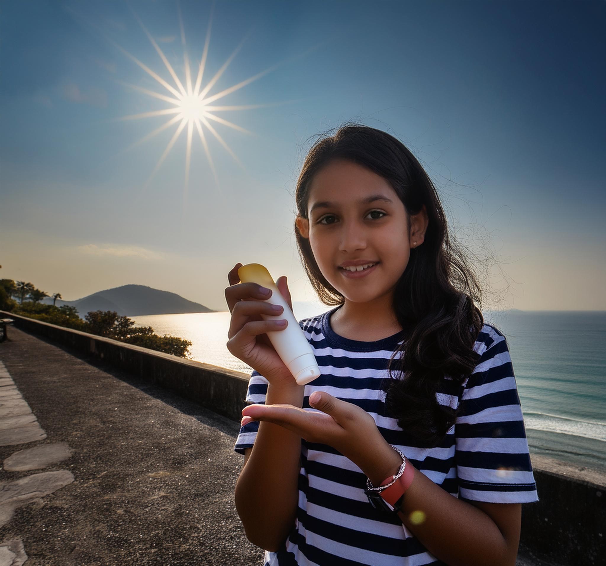 girl holding a sunscreen image