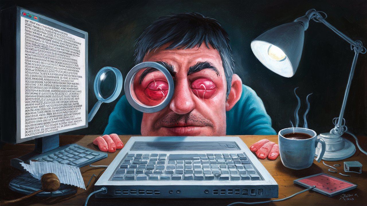 A man squinting at the computer